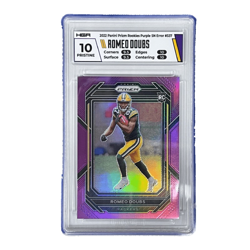 Romeo Doubs 2022 Panini Prizm Rookies Purple SN Error #337 HGA 10