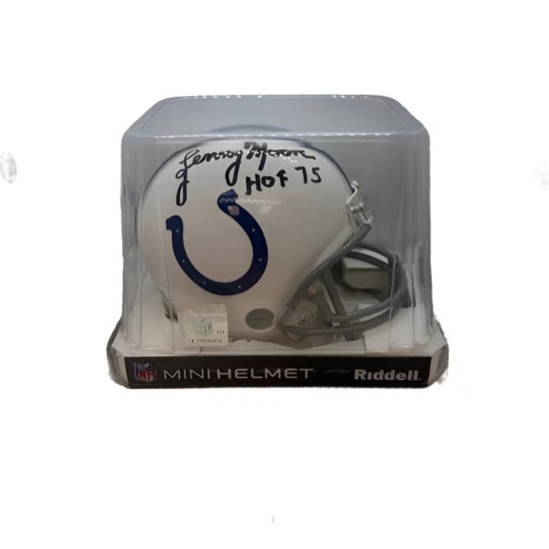 Autographed Mini Helmet: Lenny Moore – Colts – HOF Inscription