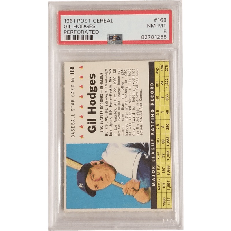 Gil Hodges: 1961 Post Cereal Perforated #168 PSA 8