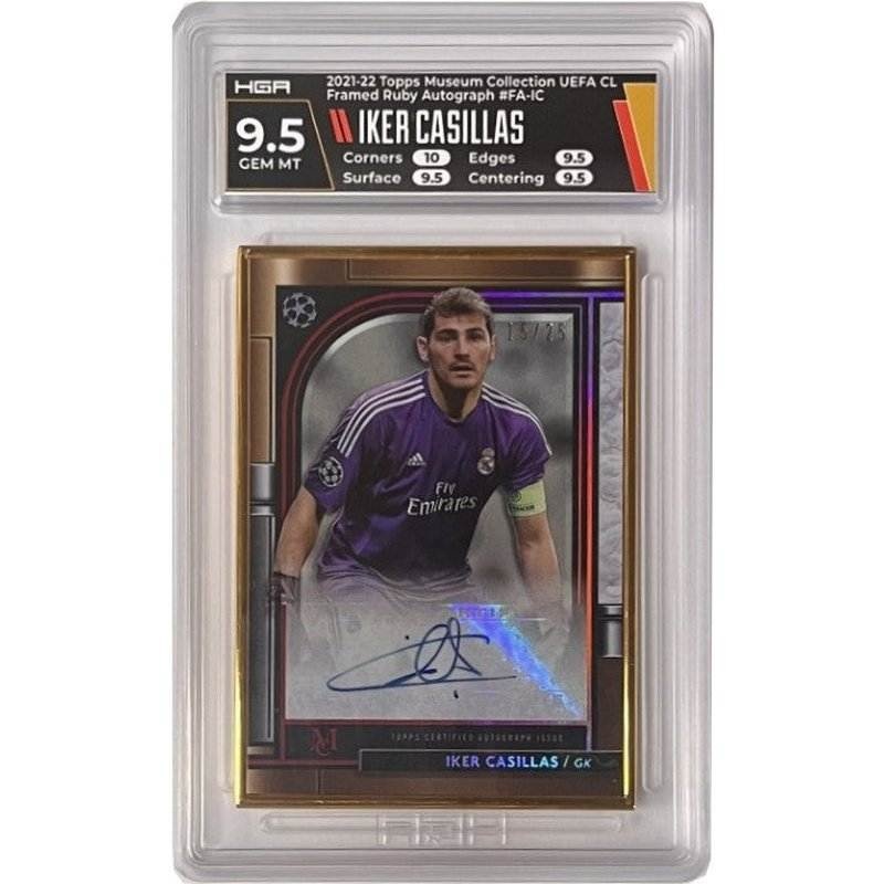 Iker Casillas – 2021-22 Topps Museum Collection UEFA CL Framed Ruby Autograph #FA-IC HGA 9.5