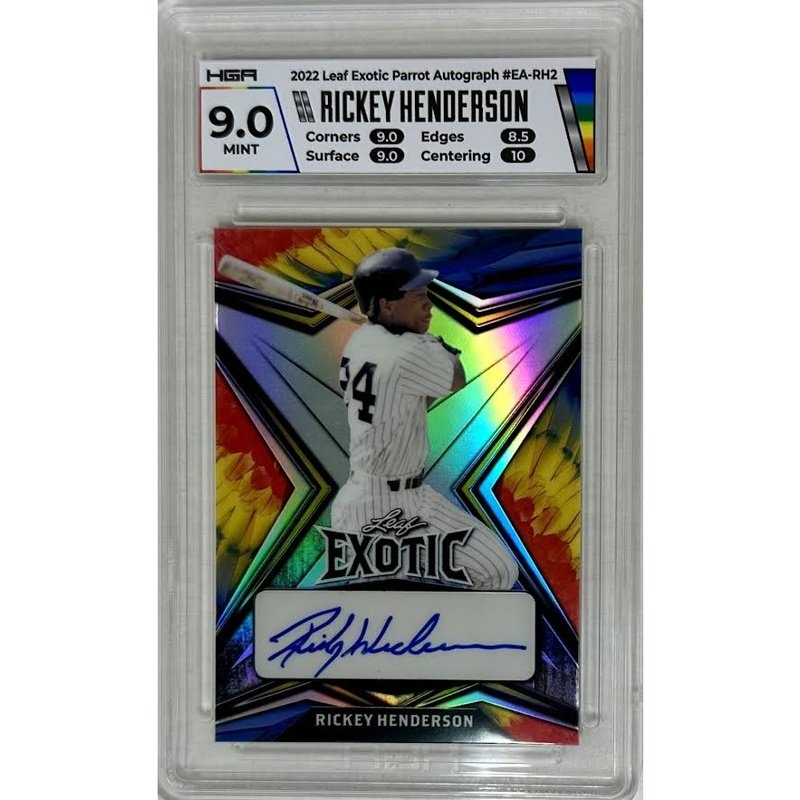 Rickey Henderson 2022 Leaf Exotic Parrot Autograph #EA-RH2 HGA 9.0