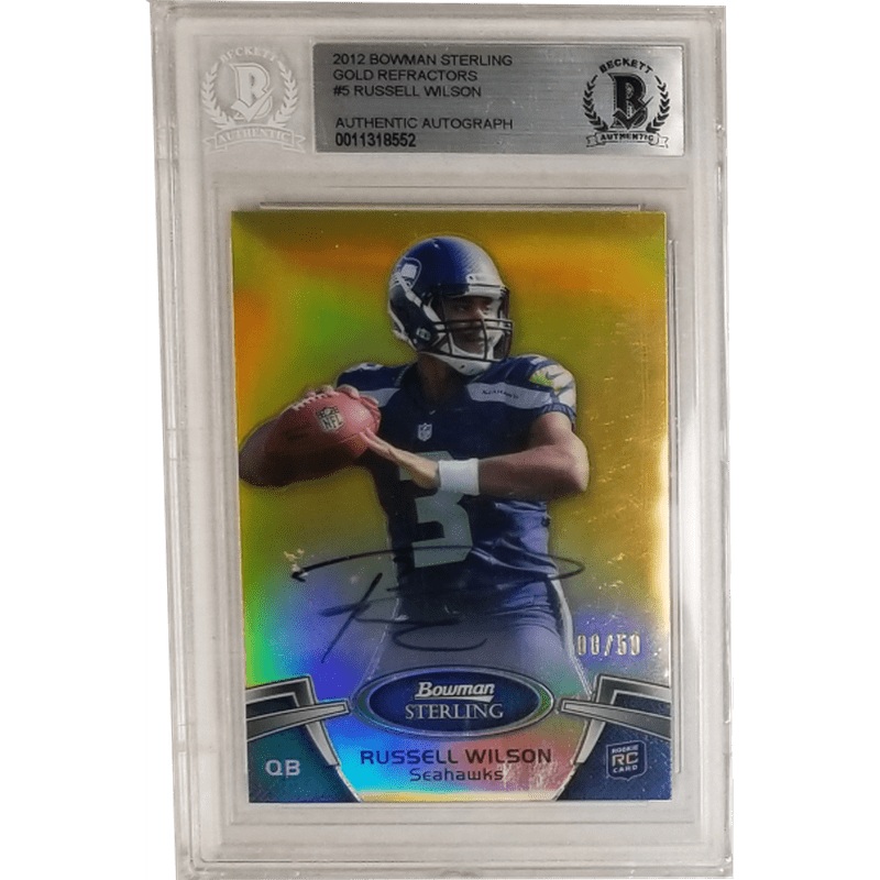 Russell Wilson 2012 Bowman Sterling Gold Refractors #5 Beckett Authentic Autograph