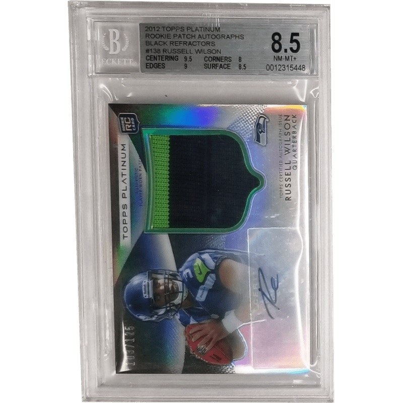 Russell Wilson 2012 Topps Platinum Rookie Patch Autographs Black Refractors #138 Beckett 8.5