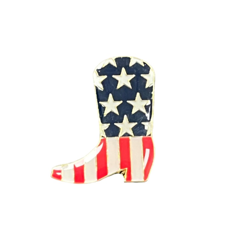 Stars & Stripes Boot Enamel Lapel Pin  Patriotic Cowboy Boot Pin