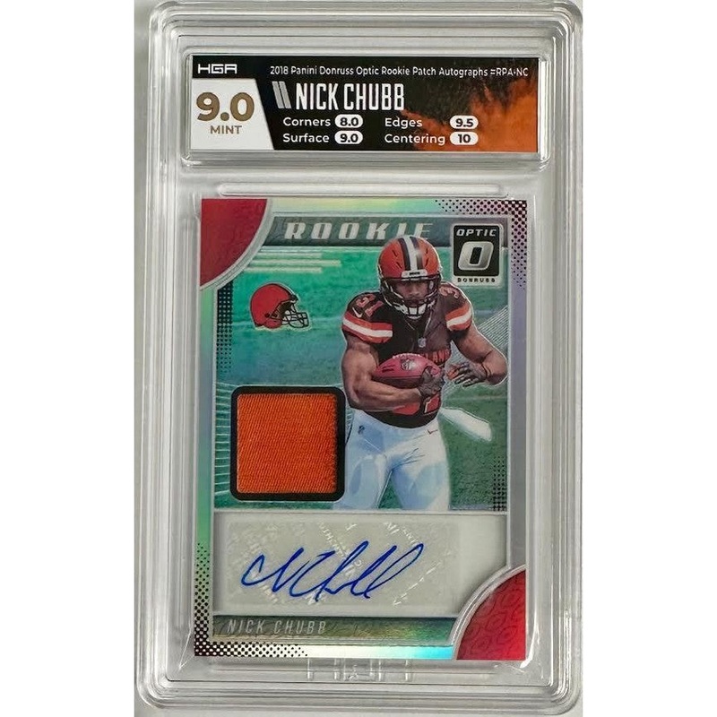 Nick Chubb 2018 Panini Donruss Optic Rookie Patch Autograph #RPA-NC HGA 9.0