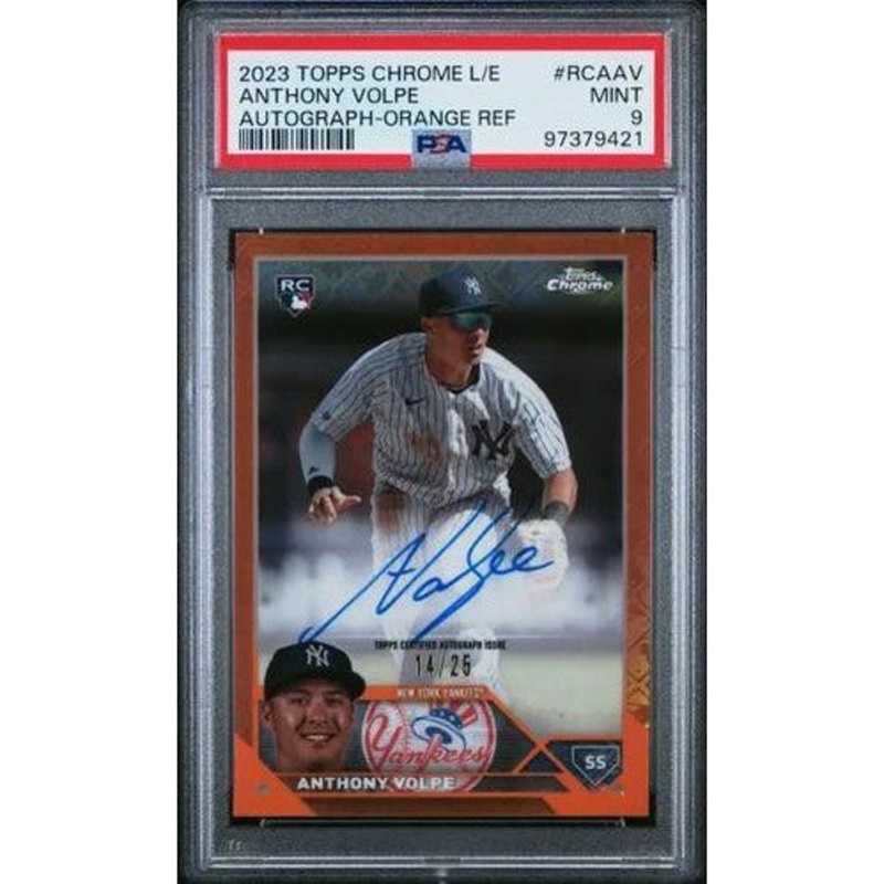 Anthony Volpe 2023 Topps Chrome Logofractor Edition Refractor Chrome Autograph Orange Ref. #RCAAV PSA 9