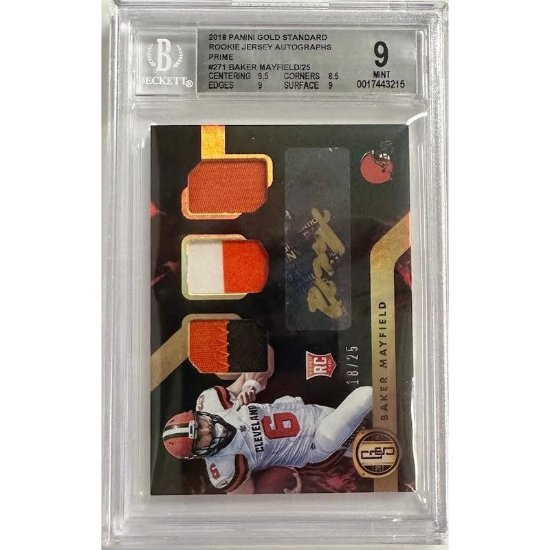 Baker Mayfield 2018 Panini Gold Standard Rookie Jersey Autographs Prime #271 BGS 9