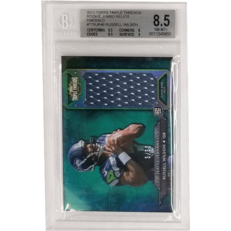 Russell Wilson 2012 Topps Triple Threads Rookie Jumbo Relics Emerald #TTRJR46 Beckett 8.5