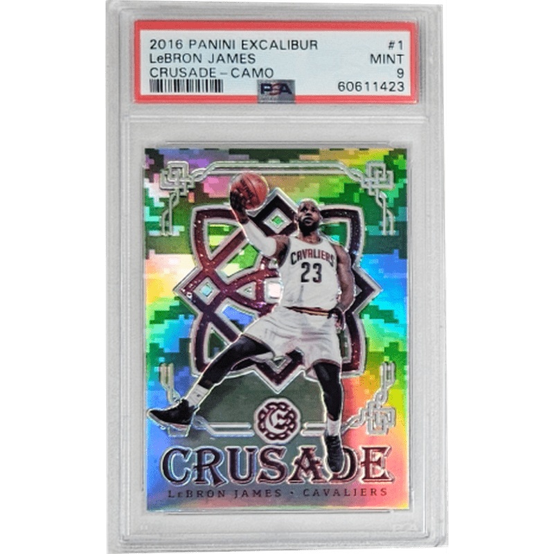 LeBron James 2016 Panini Excalibur Crusade – Camo #1 PSA 9