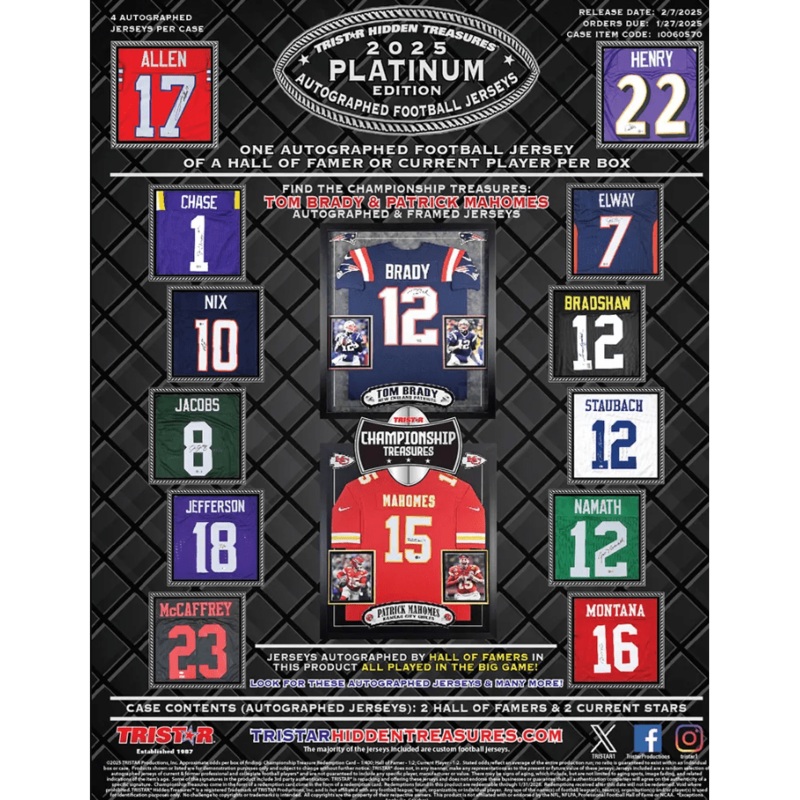 2025 TriStar Hidden Treasures Platinum Edition Autographed Football Jersey