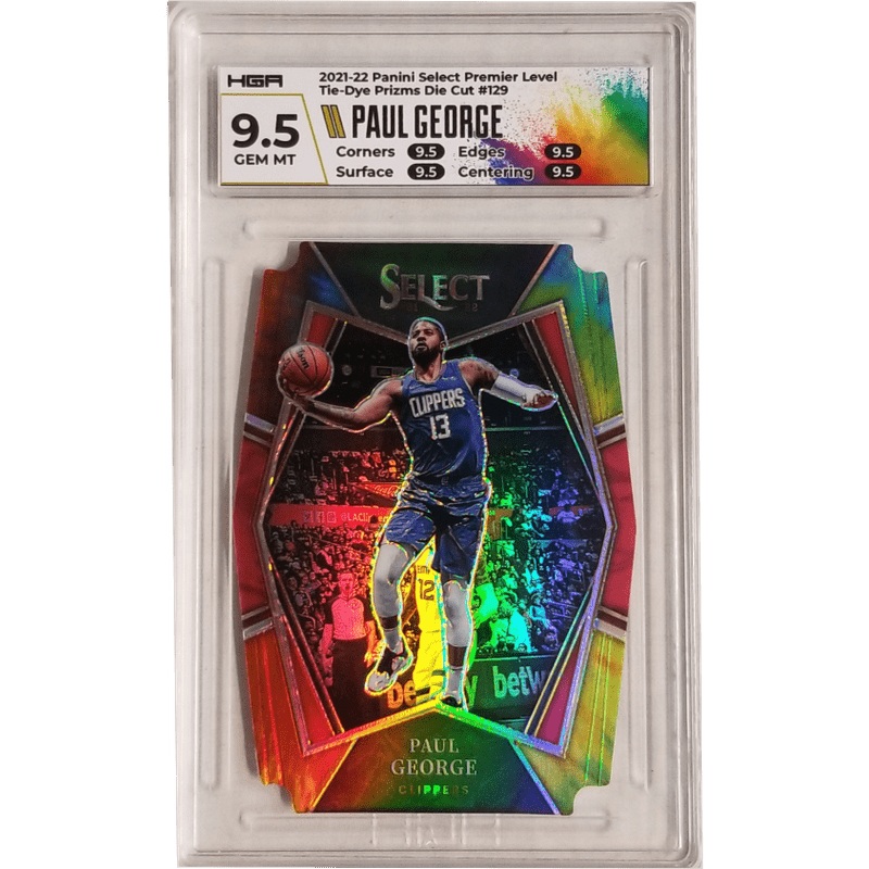 Paul George 2021-22 Panini Select Premier Level Tie-Dye Prizms Die Cut #129 HGA 9.5