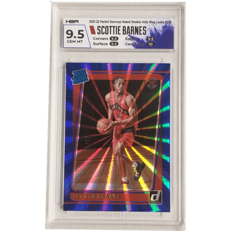 Scottie Barnes 2021-22 Panini Donruss Rated Rookie Holo Blue Laser #236 HGA 9.5