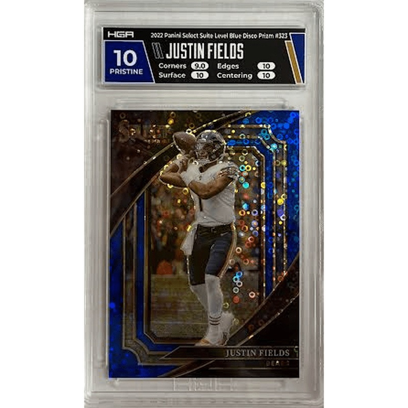 Justin Fields: 2022 Panini Select suite Level Blue Disco Prizm #323 HGA 10