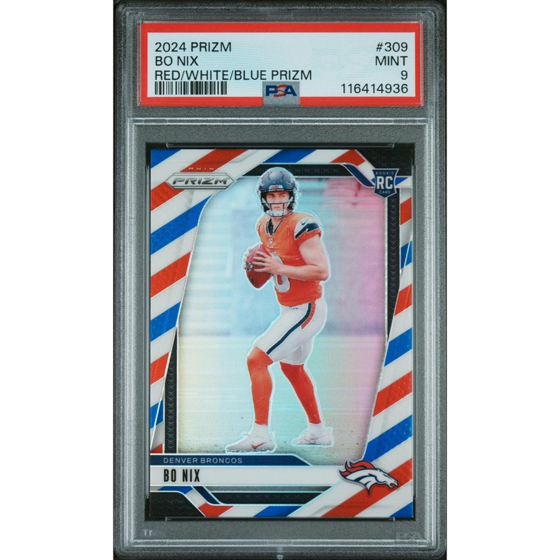 Bo Nix 2024 Panini Prizm Red White Blue #309 PSA 9 Rookie Card