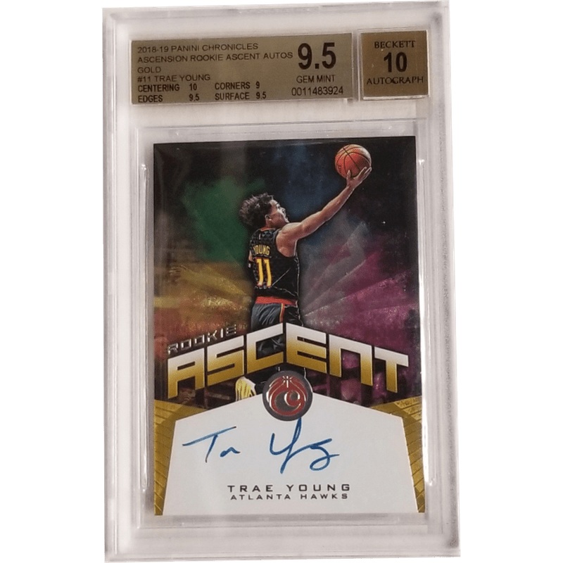 Trae Young 2018-19 Panini Chronicles Ascension Rookie Ascent Autos Gold #11 Beckett 9.5