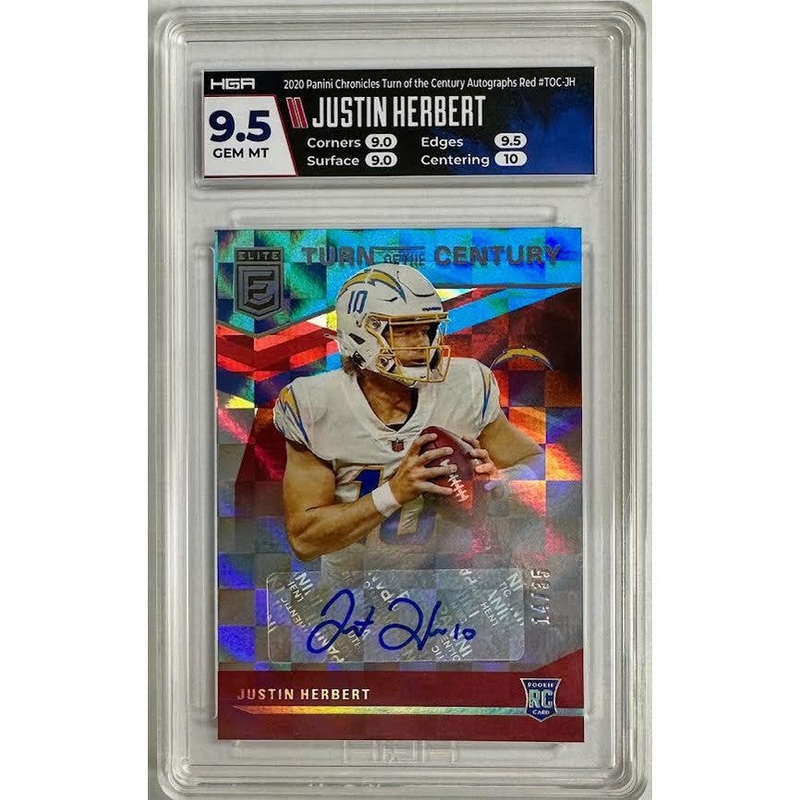 Justin Herbert 2020 Panini Chronicles Turn of the Century Autographs Red #TOC-JH HGA 9.5