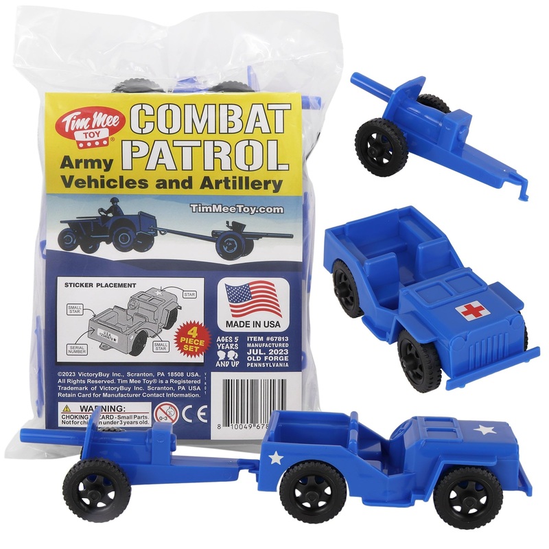 TimMee Combat Patrol Willys & Artillery – Blue 4pc Playset USA Made