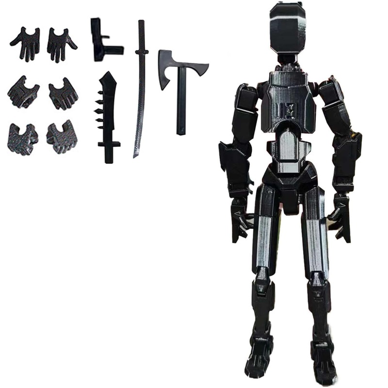EIMONEY Assembled T13 3D Printed Multi-Jointed Movable Action Figure, Lucky 13 Action Figure, Desktop Decoration (Black)