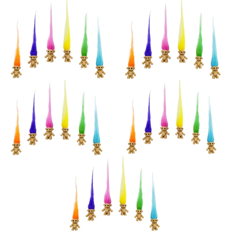 30pcs Long-haired Lucky Mini Troll Dolls, Assorted Hair Colors, 0.78” Bodies, 2” Hair. Cake Toppers, Action Figures, School Pr