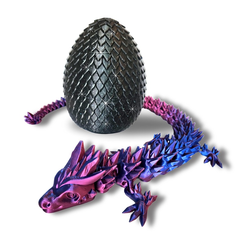 Amerimaker 20” Articulated Dragon With Egg – Big Color Changing – 3D Printed Dragon With Egg – Fidget Dragon Egg & 3D Dragon –