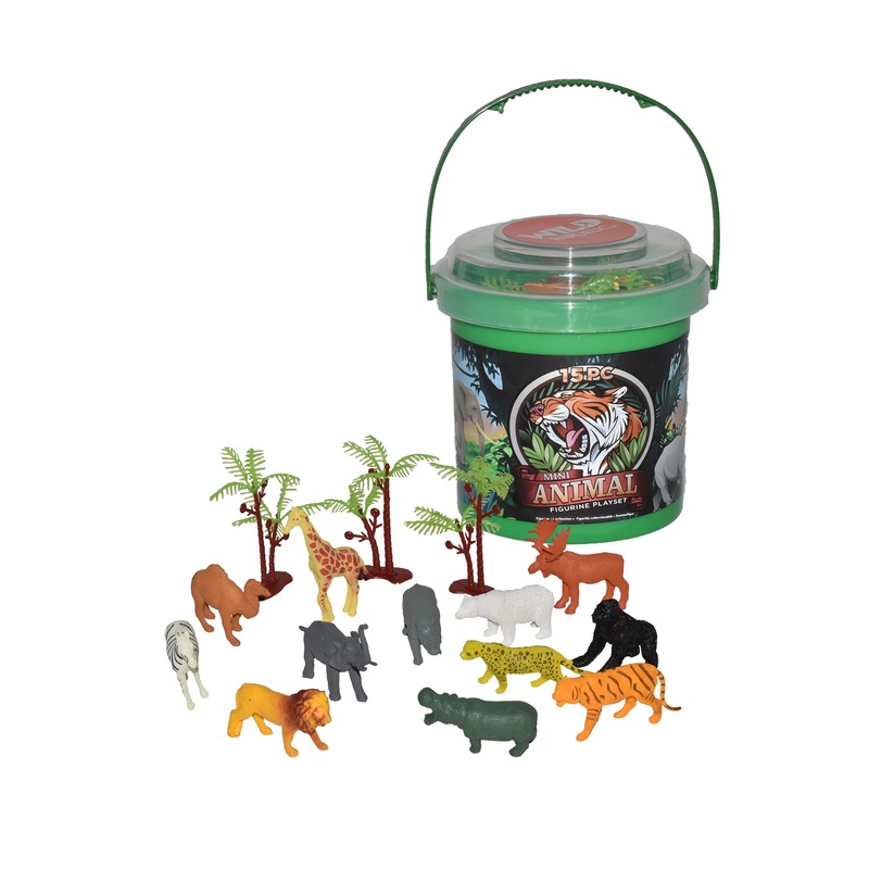 Wild Republic Wild Animals Bucket, Toy Figures, Kids Gifts, Jungle Theme Party Supplies, Zoo Animals, 15-Pieces
