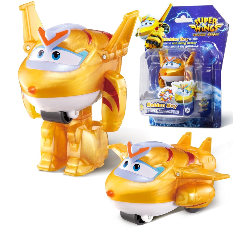 Super Wings Transformable Toys, 2 in Golden Boy Robot Transforming Action Figures, 2-in-1 Mode Robot Toys for Boys Girls 4-6 6-8