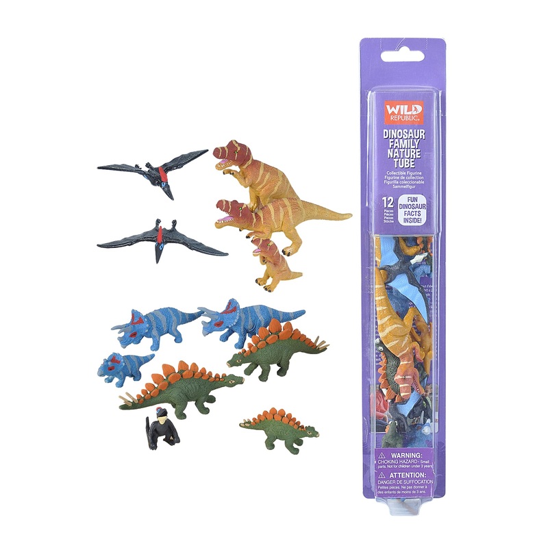 Wild Republic Dinosaur Family Animal Figurines Tube, Dinosaur Toys, Trex, Triceratops, Stegosaurus And Pteranodon Dinosaur Families Collection