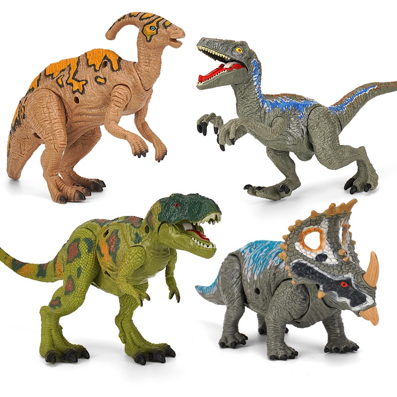 Dinosaur Toys for Kids 3-5, Dinosaur Figure Set with Moving Jaw and Head Ram Attack Action, Ideal Education Toys for Toddler, Ju