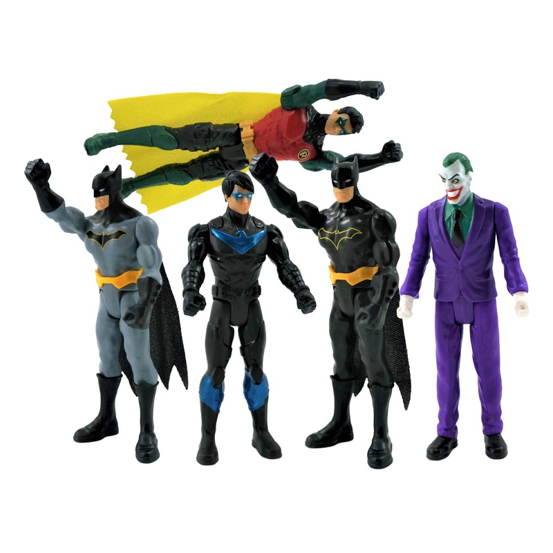 Dc 6 Inch Action Figures | 5 Pack Includes The Joker, Grey Suit Batman, Black Suit Batman, Robin And Nightwing | 5 Point Articulation