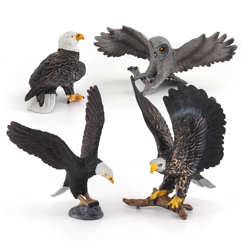 WONWONTOYS Forest Wildlife Bird Toy Set – Eagle Owl, Bald Eagle, Table Decorations, Christmas Scene, Cake Decoration, Children’s