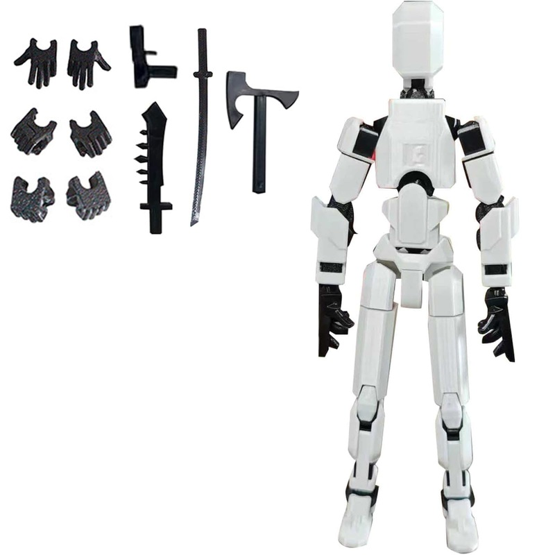 EIMONEY Assembled T13 3D Printed Multi-Jointed Movable Action Figure, Lucky 13 Action Figure, Desktop Decoration (White)