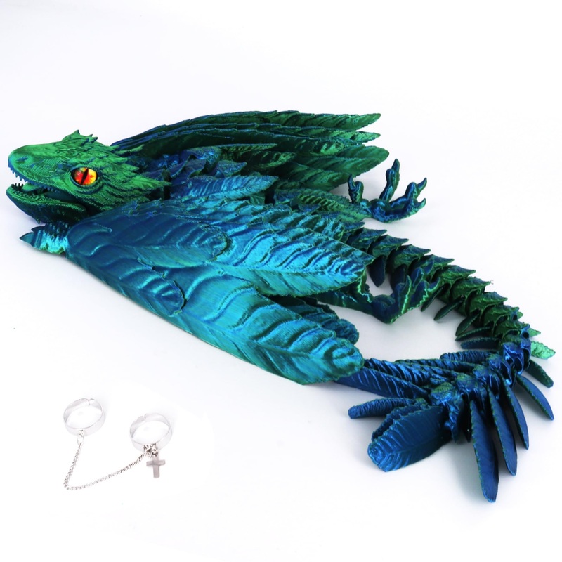 ACOCOFE 3D Printed Dragon Feathered Wyvern Toy, 16 inch Large Fidget Articulated Dragon with Wings, Large Desktop Pet 3D Printed