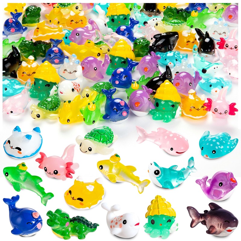 FFNIU 60Pcs Mini Resin Animals – Ocean Themed Figures for Fish Tank, Micro Landscape Aquarium, Birthday and Sea Animals Themed P